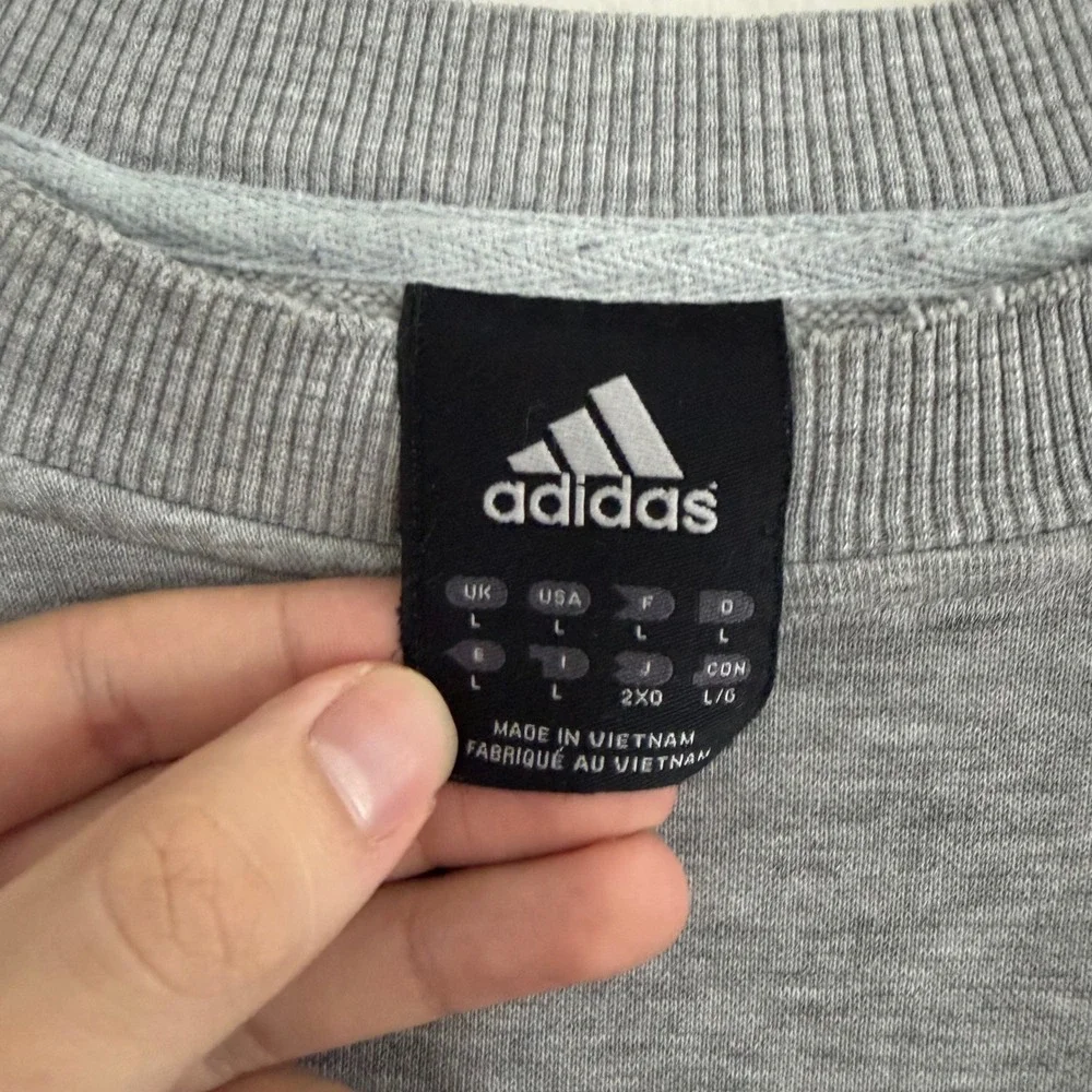 Adidas Mens Gray Embroidered Logo Raglan Sleeve Sweatshirt Large